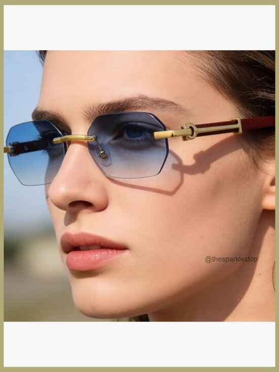 Rimless Rectangle Sunglasses Retro Small Frame Square UV400 Protection Unisex main image 6